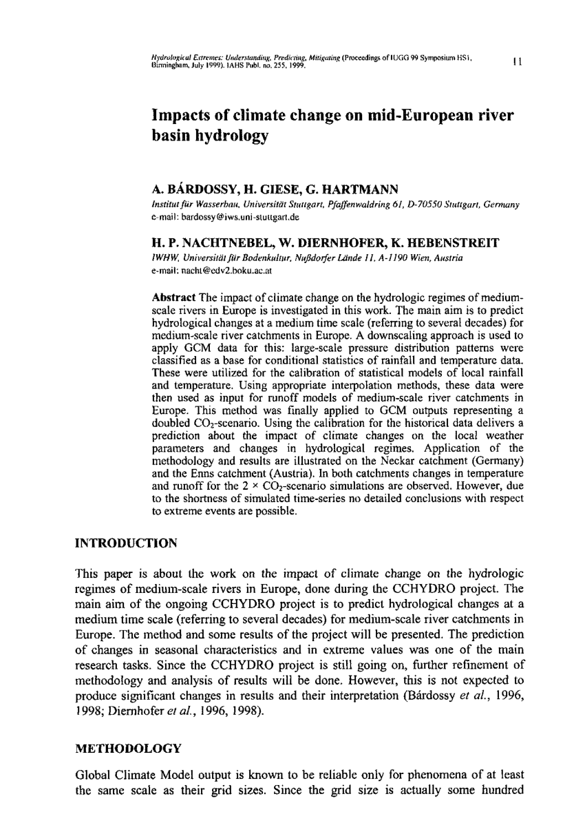 (PDF) Impacts of climate change on midEuropean river basin hydrology