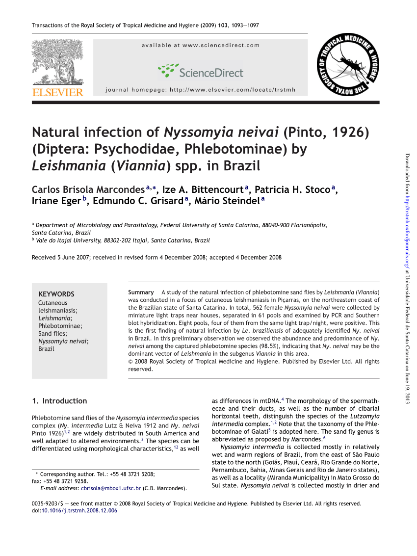 PDF Natural Infection Of Nyssomyia Neivai Pinto Diptera Psychodidae Phlebotominae