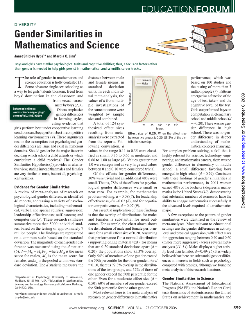 Pdf Gender Similarities In Mathematics And Science 0698