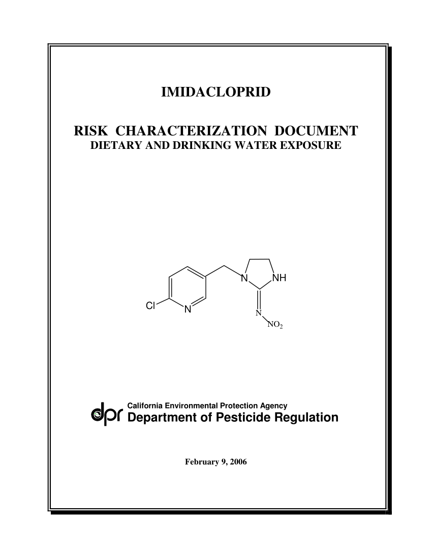 PDF) Imidacloprid. Risk Characterization Document for Dietary and Drinking  Water Exposures.