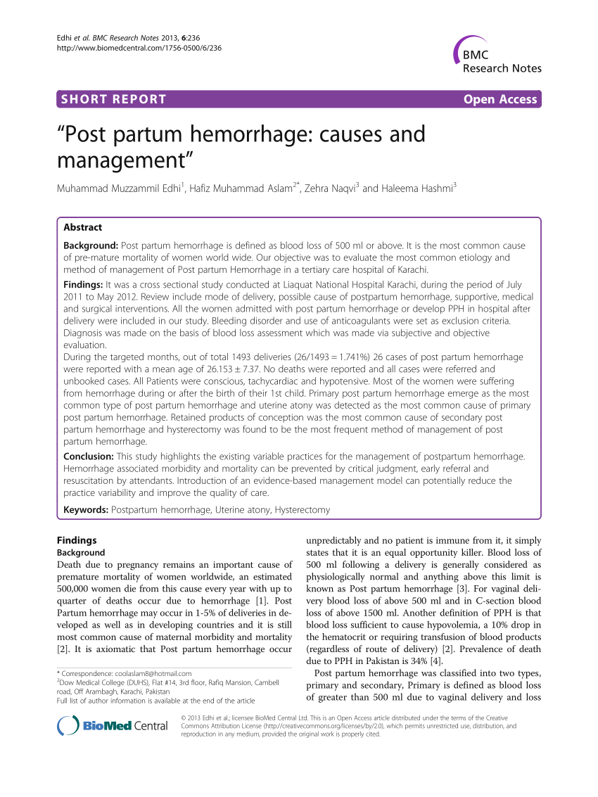 (PDF) Post partum hemorrhage: Causes and management