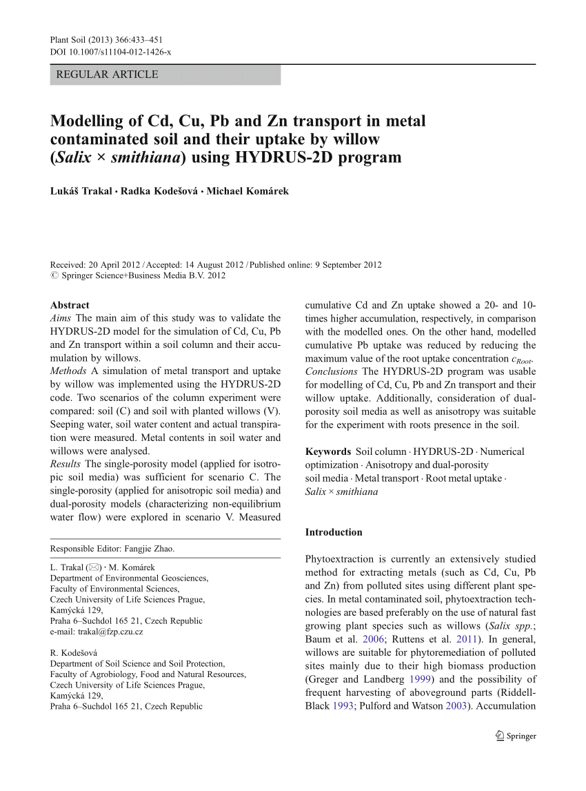 PDF) Modelling of Cd, Cu, Pb and Zn transport in metal