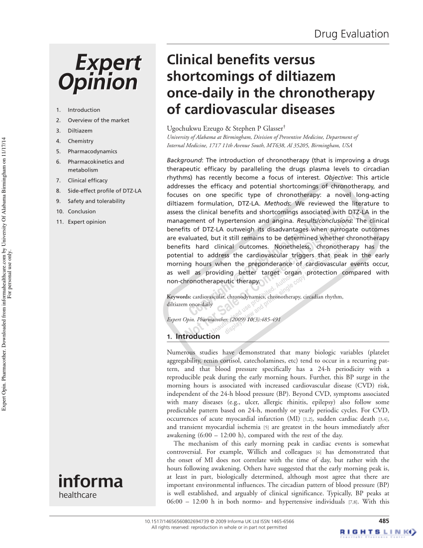 diltiazem diseases chronotherapy cardiovascular shortcomings clinical versus benefits once daily