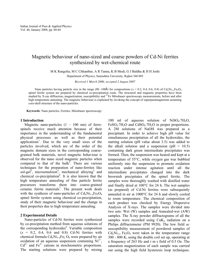 PDF) Magnetic behavior of nano sized and coarse powder of Cd-Ni 