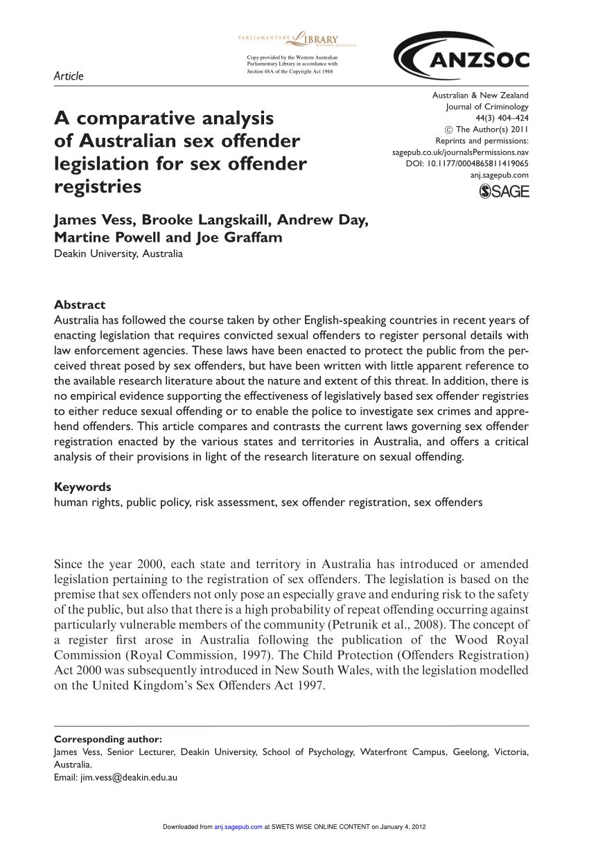 Pdf A Comparative Analysis Of Australian Sex Offender Legislation For Sex Offender Registries 