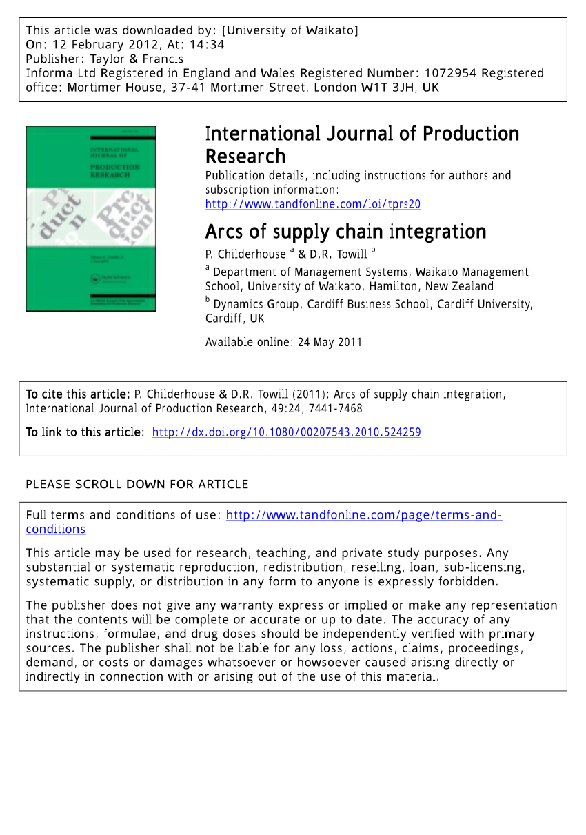 Pdf Arcs Of Supply Chain Integration