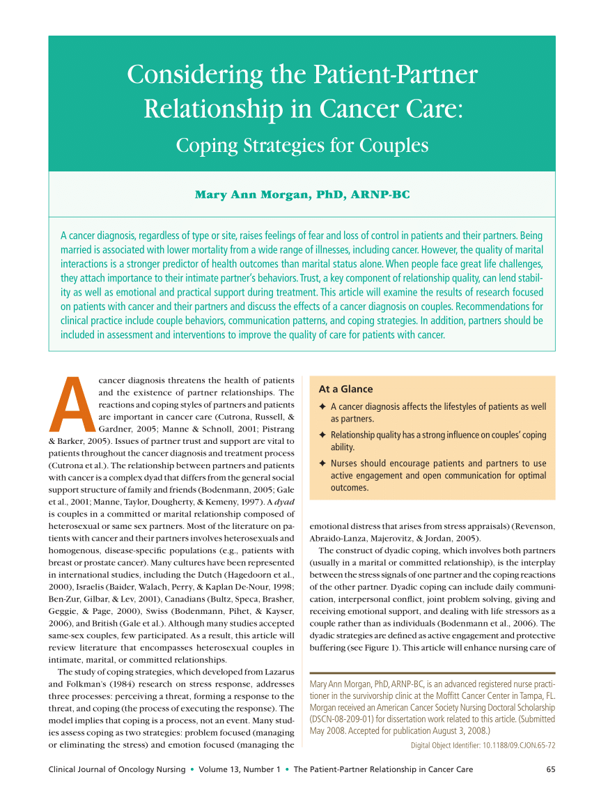 Pdf Considering The Patient Partner Relationship In Cancer Care Coping Strategies For Couples 