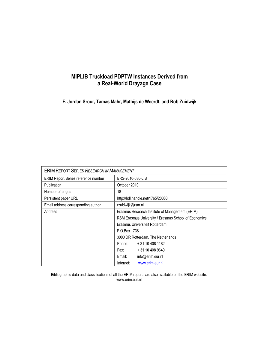 (PDF) MIPLIB Truckload PDPTW Instances Derived from a Real-World Sns-Brigh10