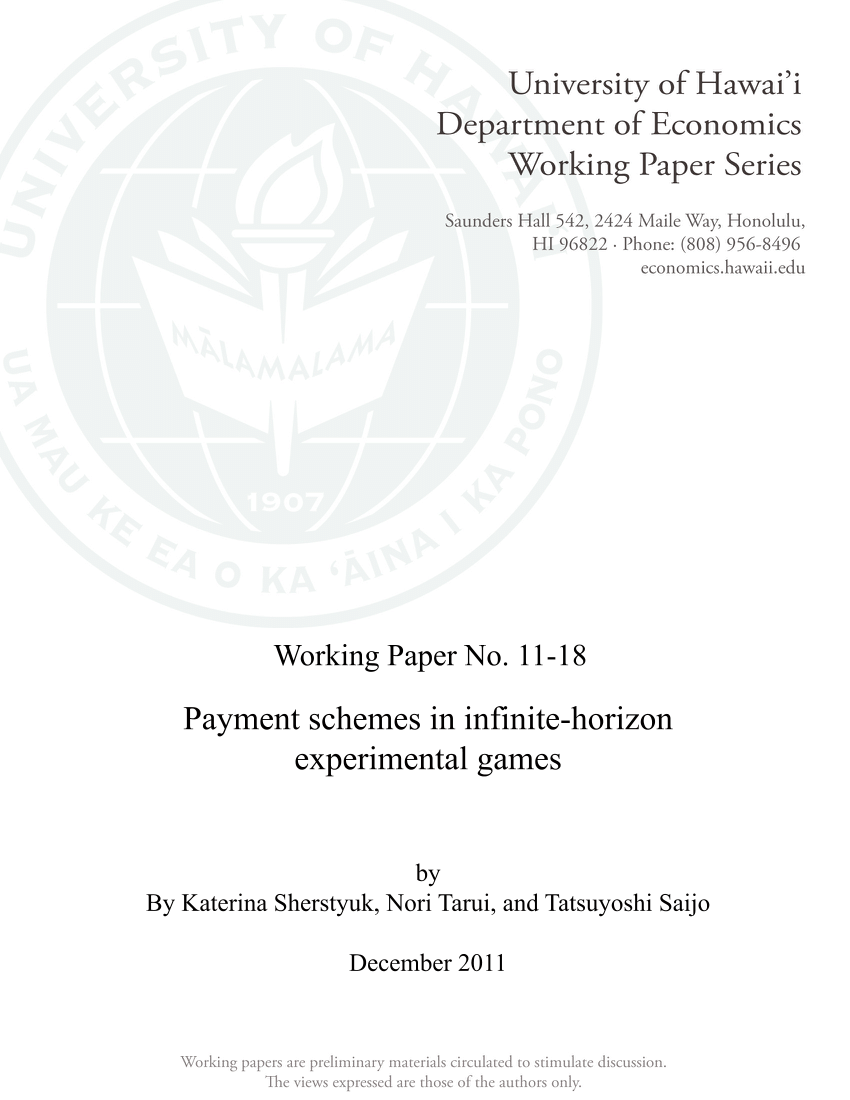 PDF) Payment Schemes in Infinite-Horizon Experimental Games