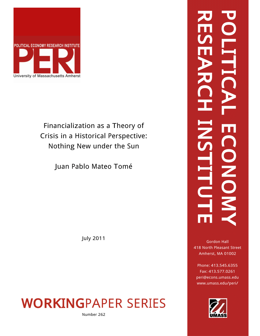 PDF) Financialization as a Theory of Crisis in a Historical ...