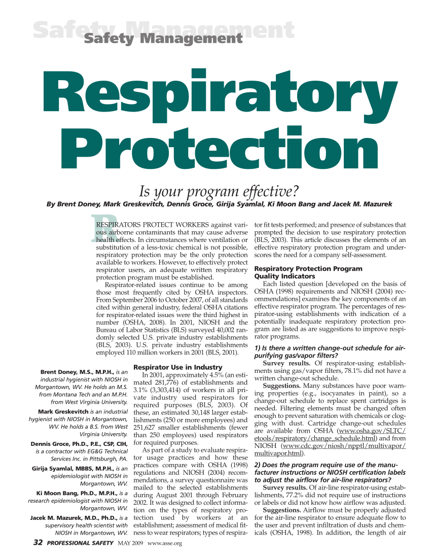 (PDF) Respiratory Protection Is Your Program Effective?