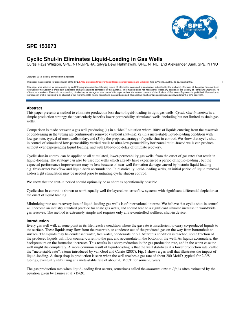 Pdf Cyclic Shut In Eliminates Liquid Loading In Gas Wells