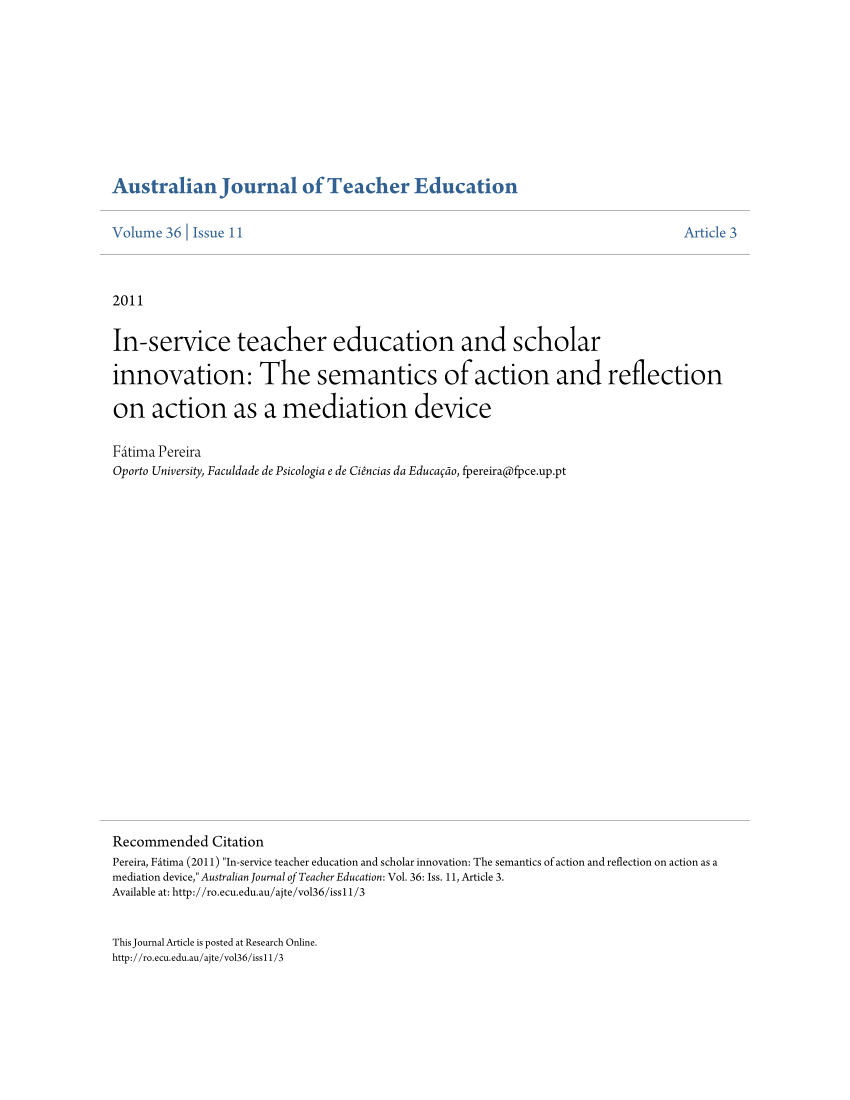 Pdf In Service Teacher Education And Scholar Innovation The Semantics Of Action And Reflection On Action As A Mediation Device