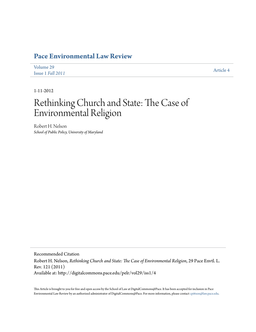 Pdf Rethinking Church And State The Case Of Environmental Religion