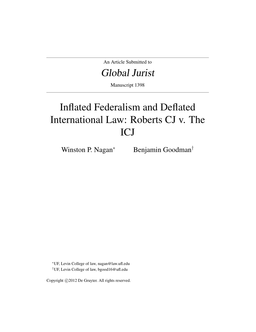 Pdf Inflated Federalism And Deflated International Law - 