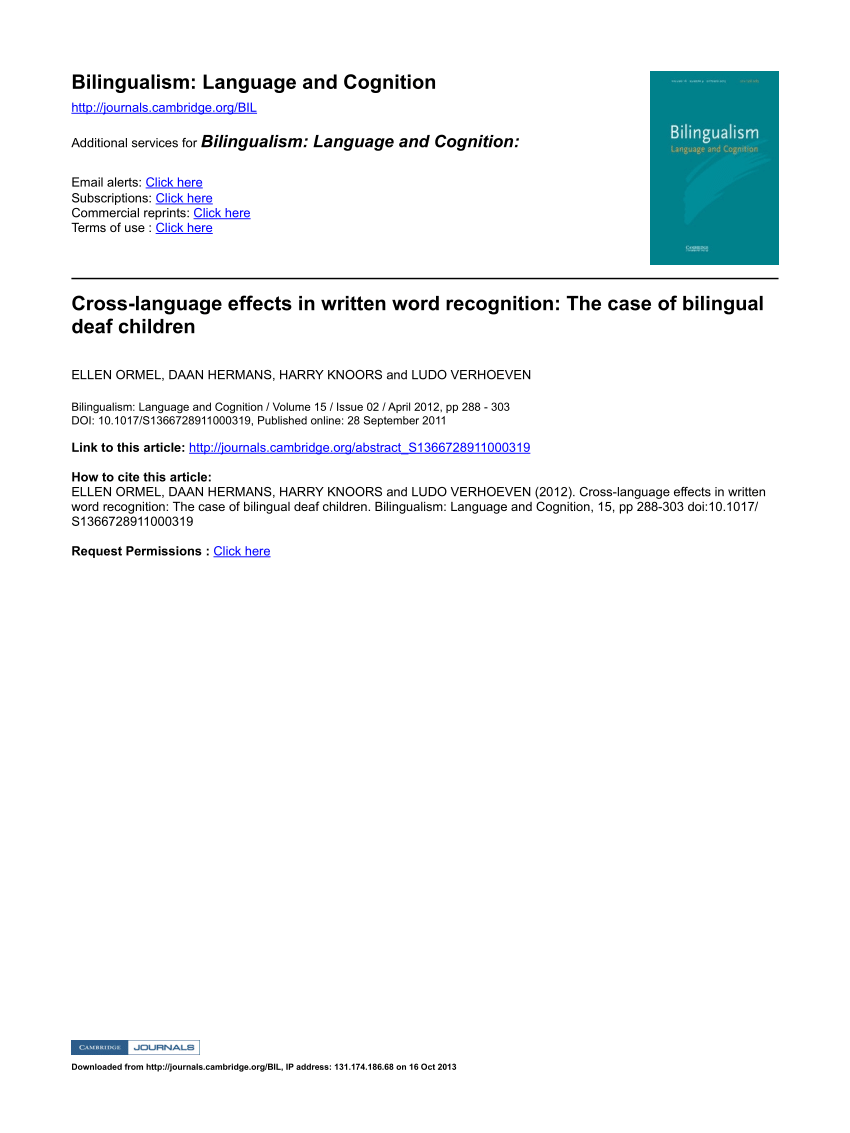 (PDF) Cross-language activation in written word recognition: The case