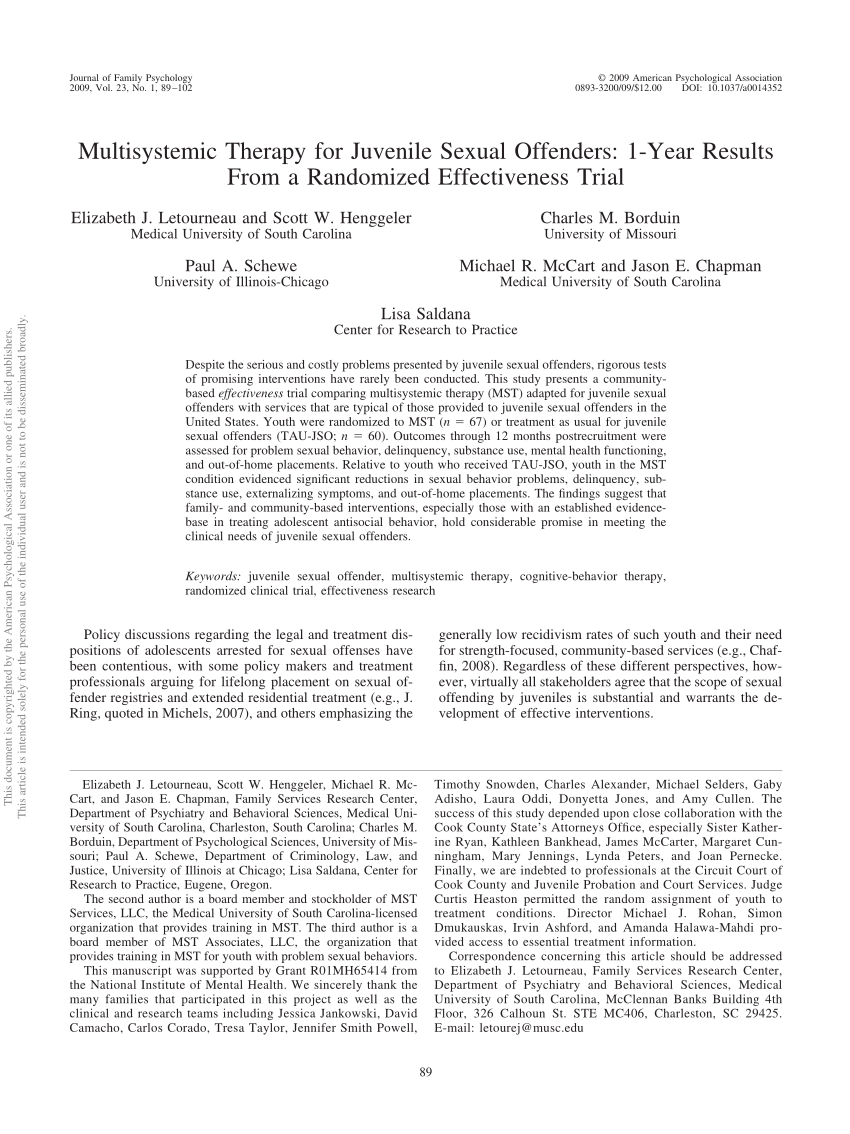 Multisystemic Therapy for Juvenile Sexual Offenders 1 Year