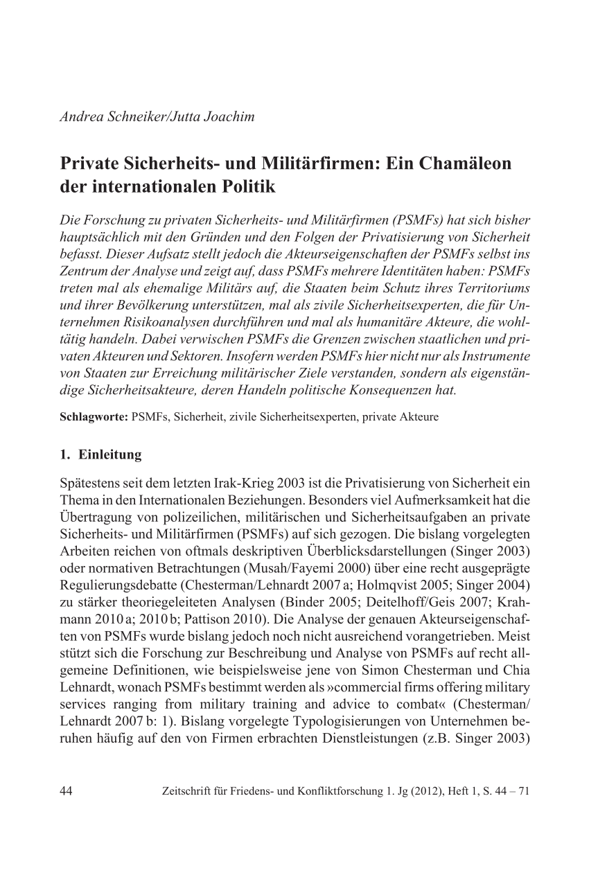 PDF) Private Sicherheits- und Militrfirmen. Ein Chamleon der ...