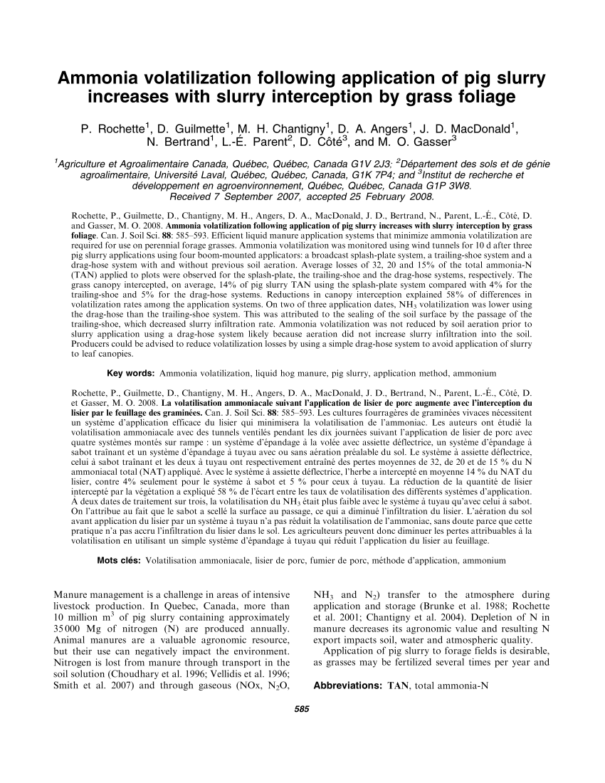 Pdf Ammonia Volatilization Following Application Of Pig Slurry Increases With Slurry Interception By Grass Foliage