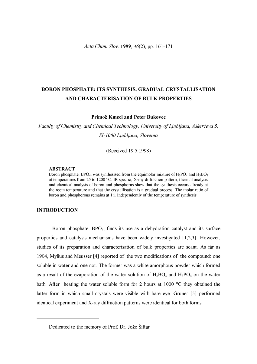 Pdf Boron Phosphate Its Synthesis Gradual Crystallisation