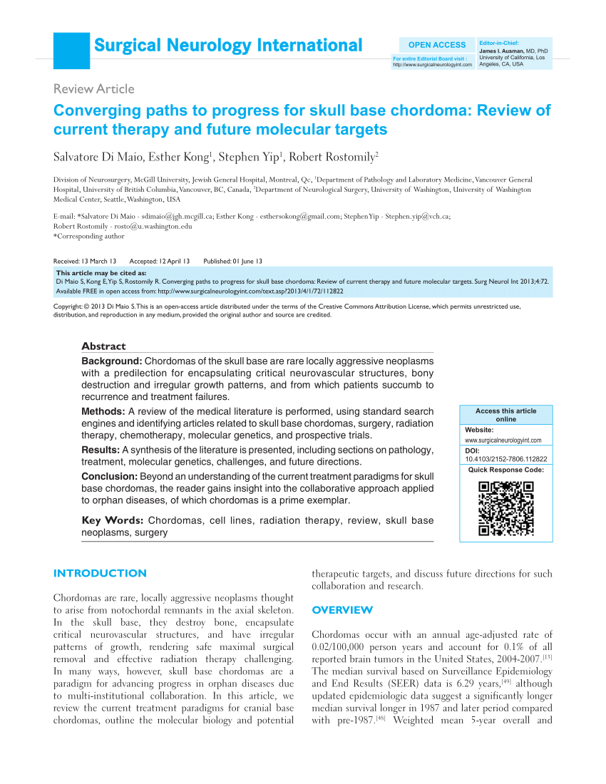 Pdf Converging Paths To Progress For Skull Base Chordoma Review Of Current Therapy And Future 6091