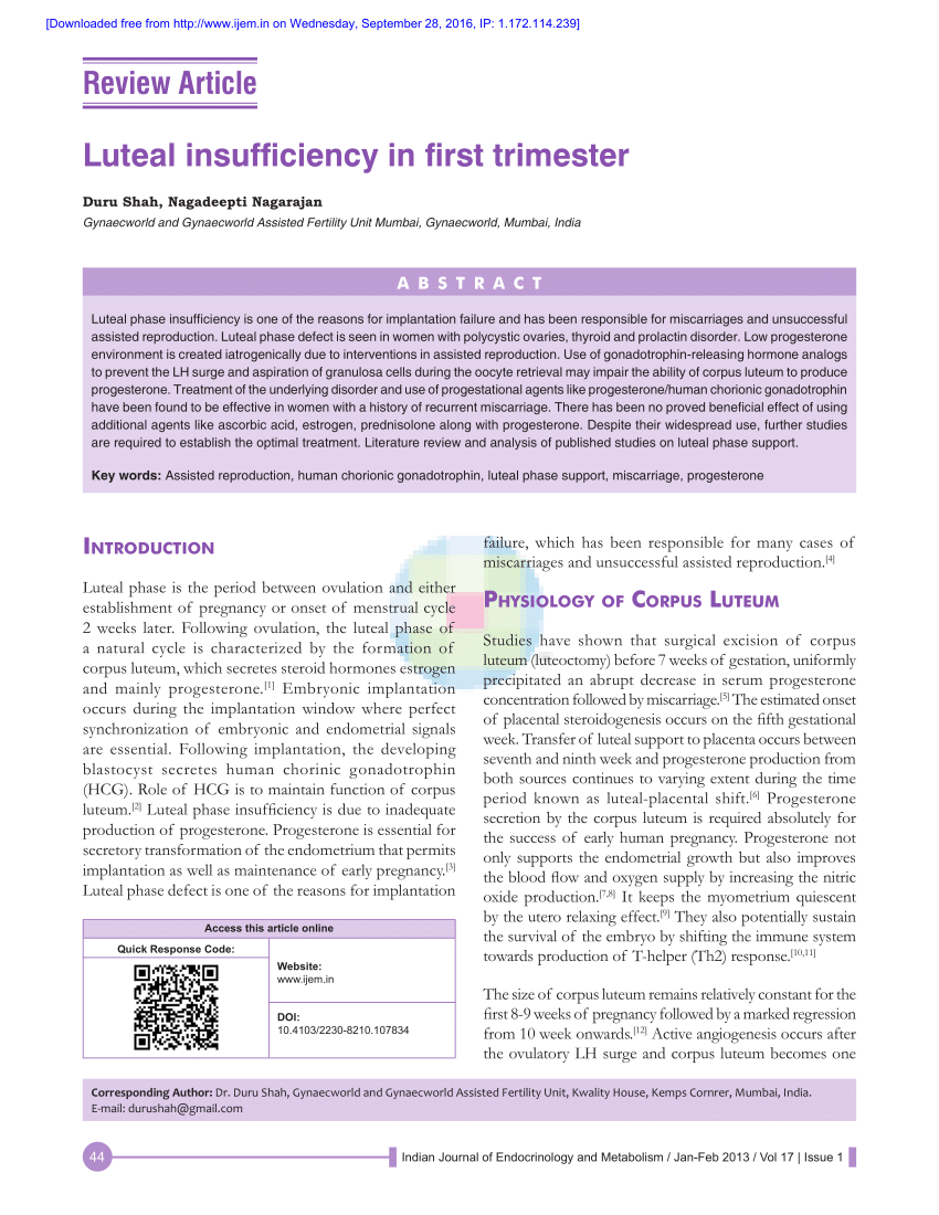 PDF) Luteal insufficiency in first trimester