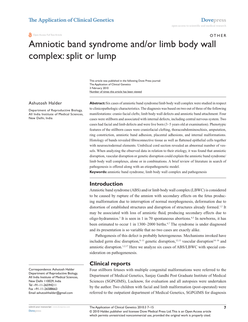 PDF) Amniotic band syndrome and/or limb body wall complex: Split or lump