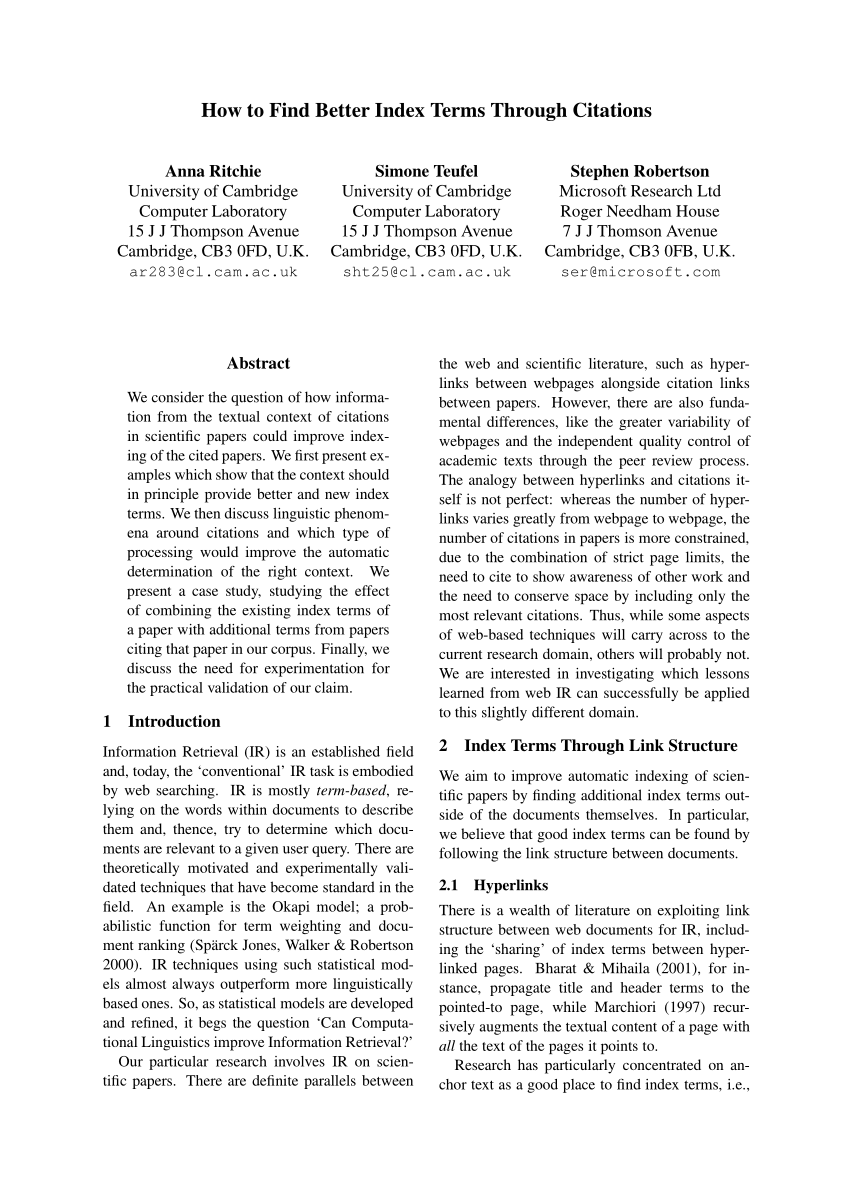 index terms in research paper example