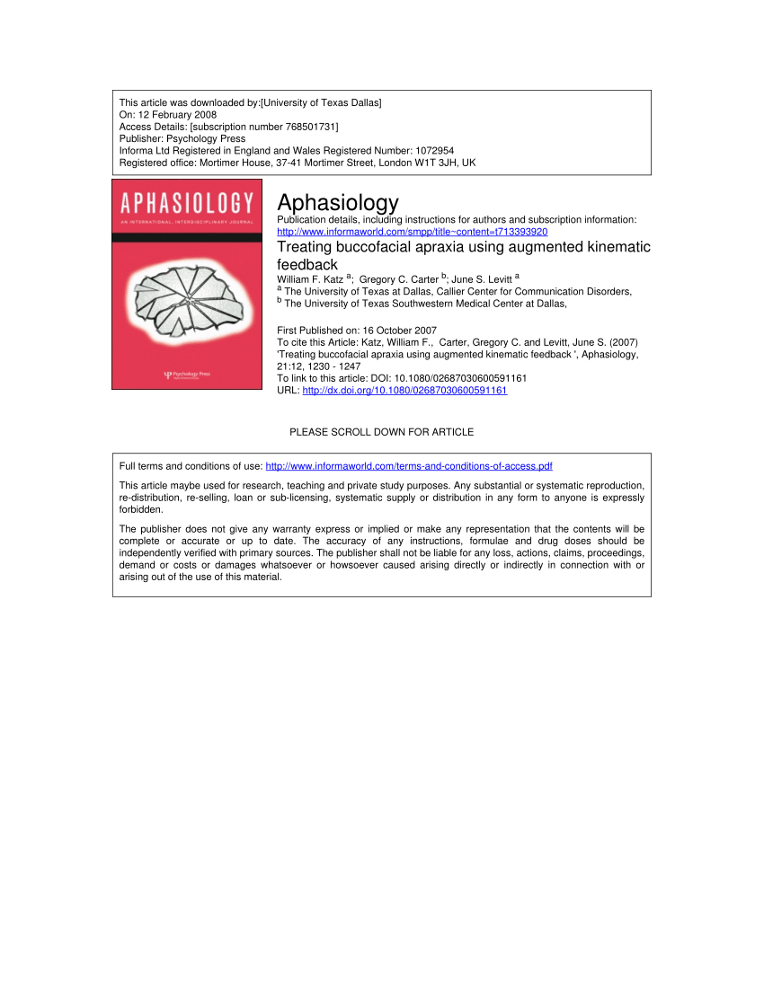 Pdf Treating Buccofacial Apraxia Using Augmented Kinematic Feedback