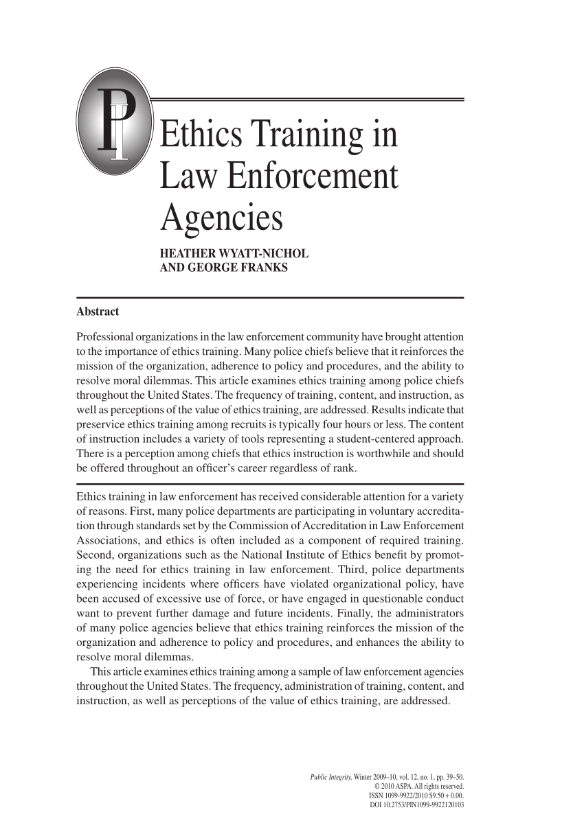 Pdf Ethics Training In Law Enforcement Agencies