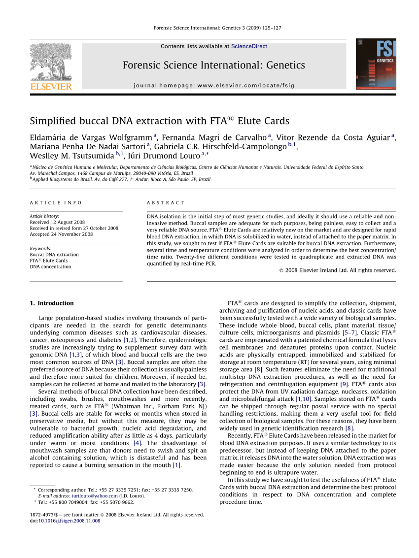 (PDF) Simplified buccal DNA extraction with FTA® Elute Cards