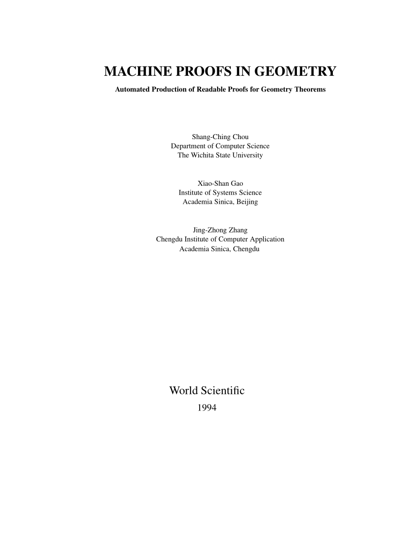 Pdf Machine Proofs In Geometry Automated Production Of Readable Proofs For Geometry Theorems