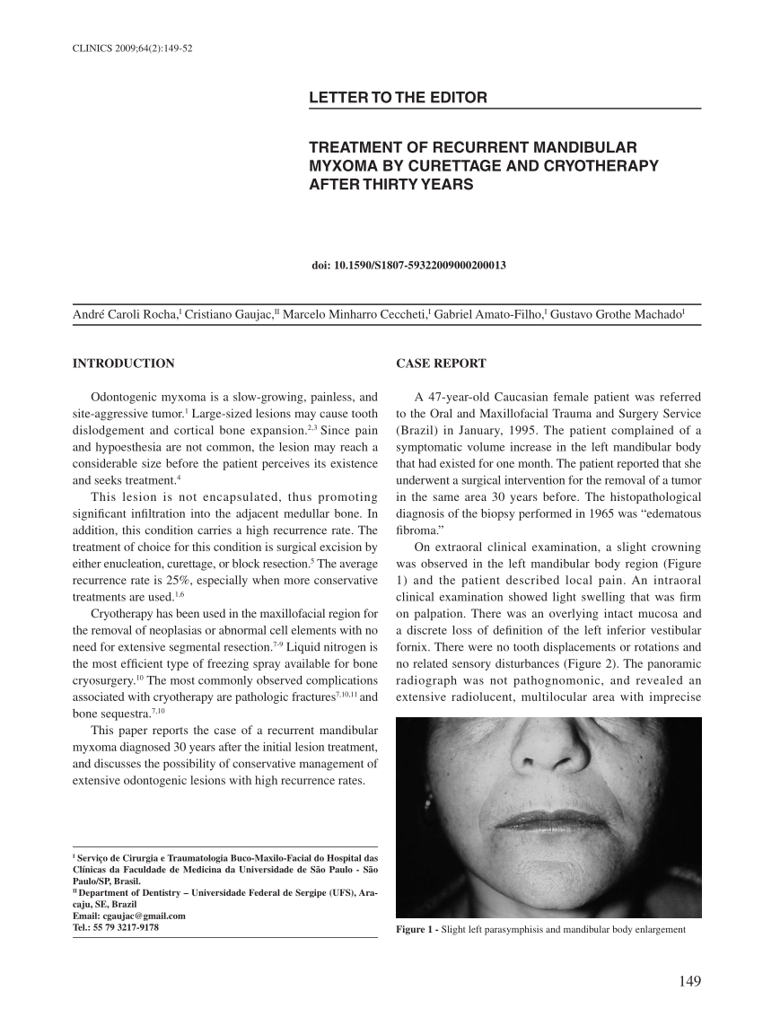 (PDF) Treatment of Recurrent Mandibular Myxoma by Curettage and ...