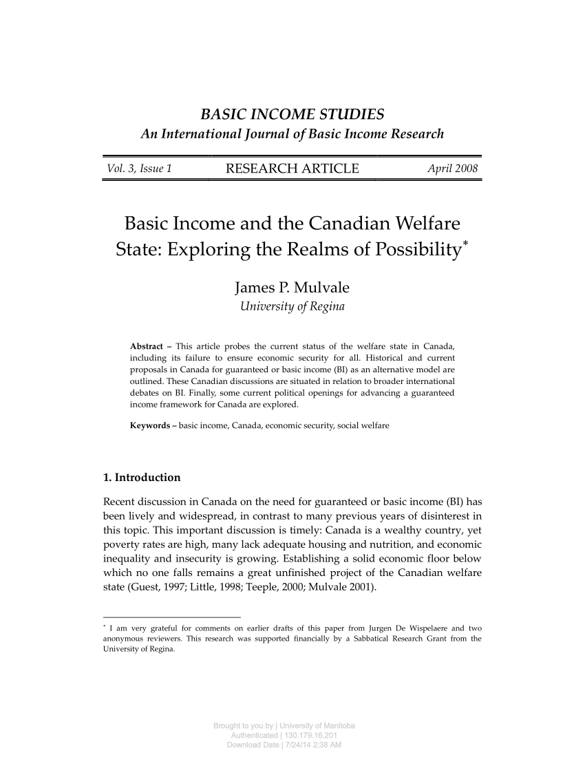 Pdf Basic Income And The Canadian Welfare State Exploring The Realms Of Possibility