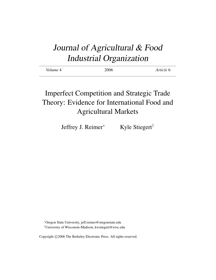 PDF) Imperfect Competition and Strategic Trade Theory: Evidence