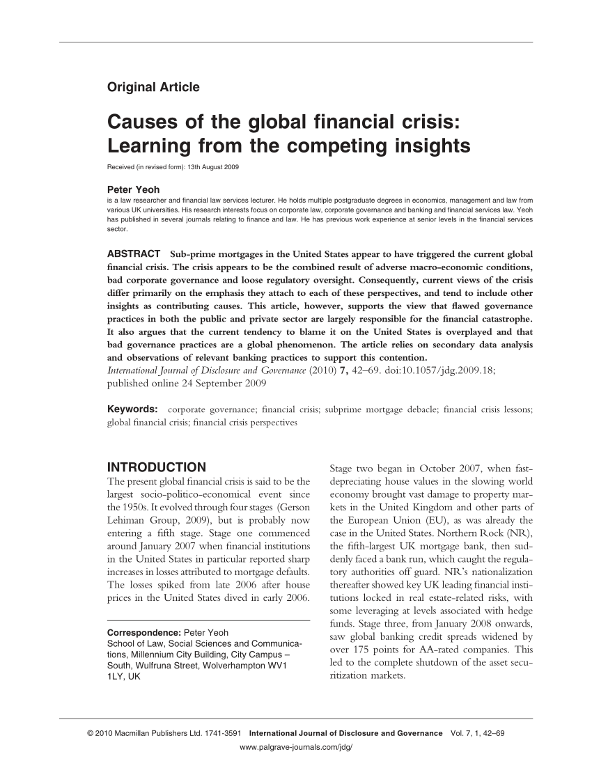 financial crisis research paper topics