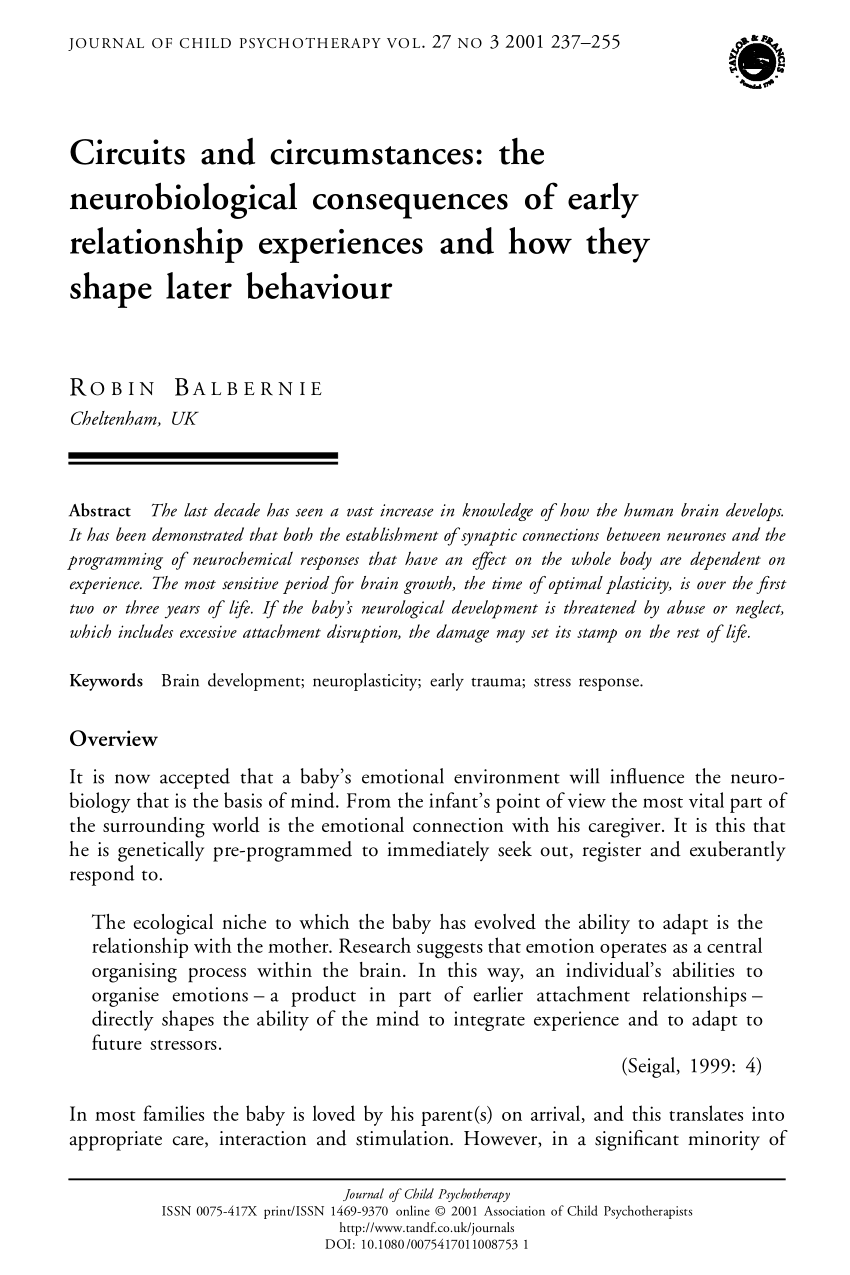 Pdf Circuits And Circumstances The Neurobiological Consequences Of Early Relationship Experiences And How They Shape Later Behaviour