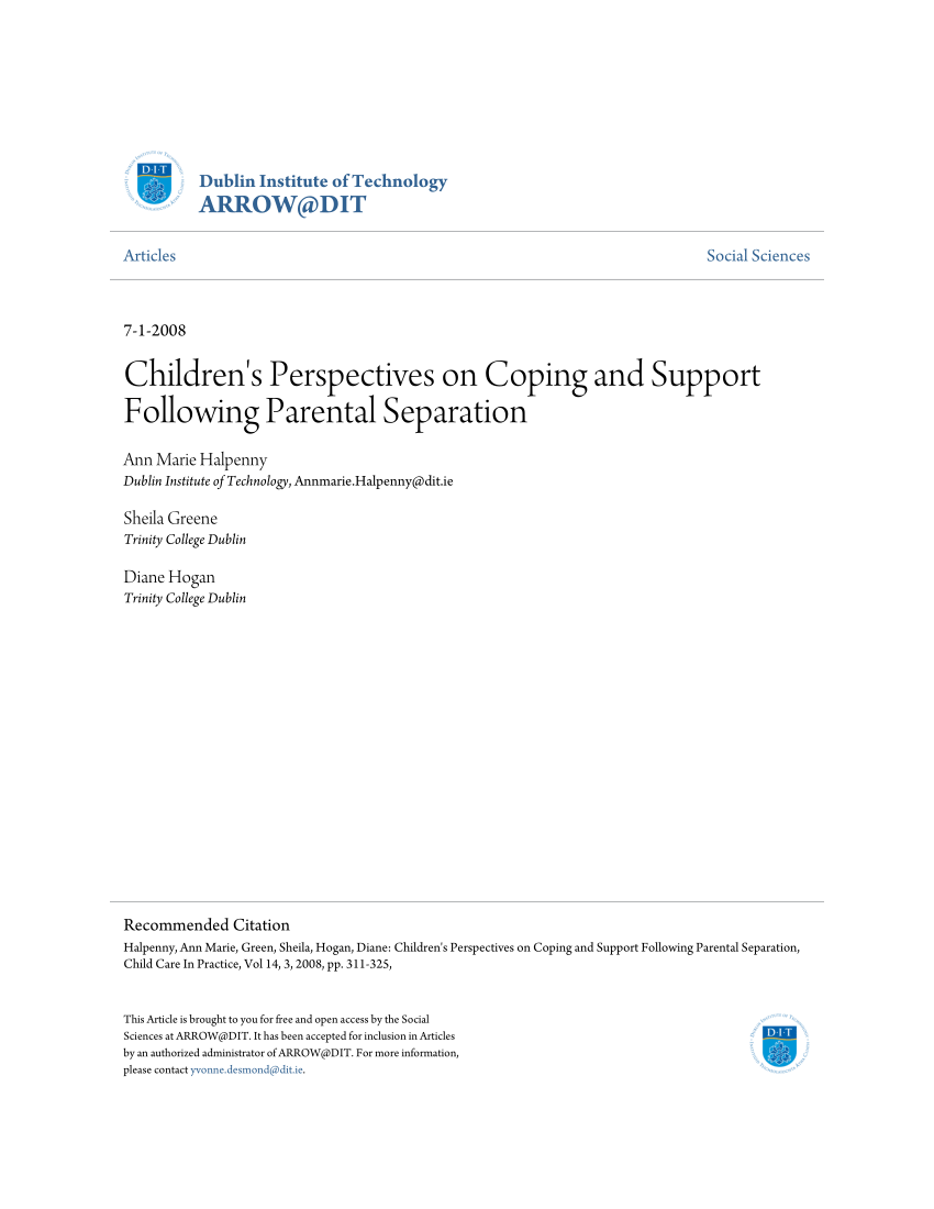 Pdf Children S Perspectives On Coping And Support Following Parental Separation