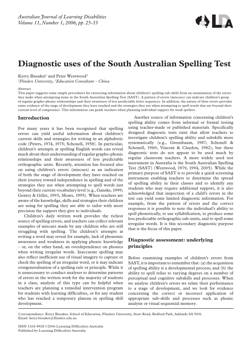 validity and reliability of schonell spelling test