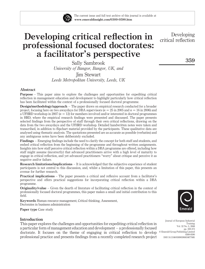 critical reflection research