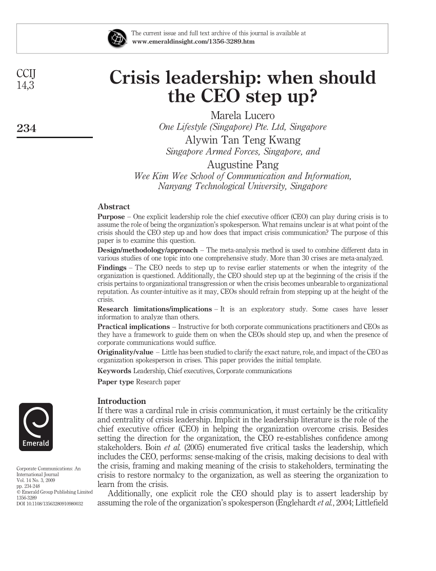 PDF Crisis leadership When should the CEO step up