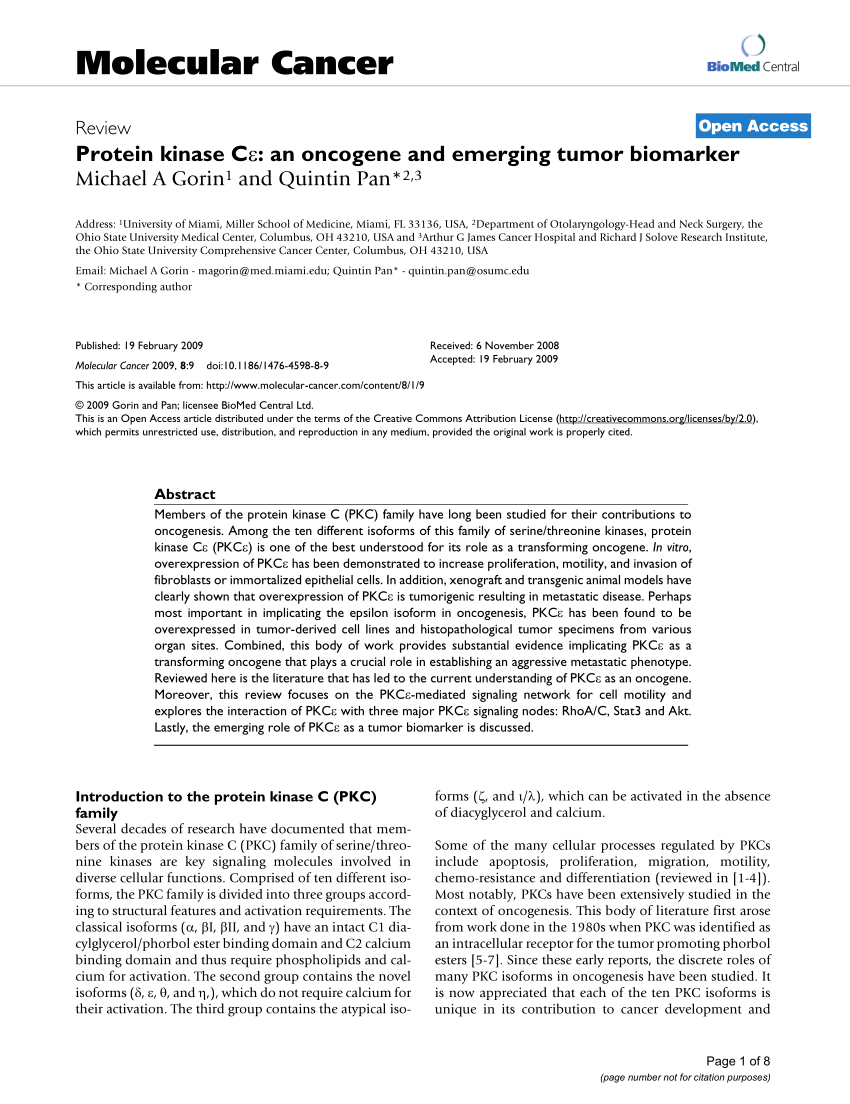 Pdf Protein Kinase C Epsilon An Oncogene And Emerging Tumor Biomarker