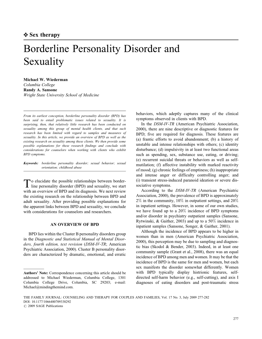 PDF) Borderline Personality Disorder and Sexuality
