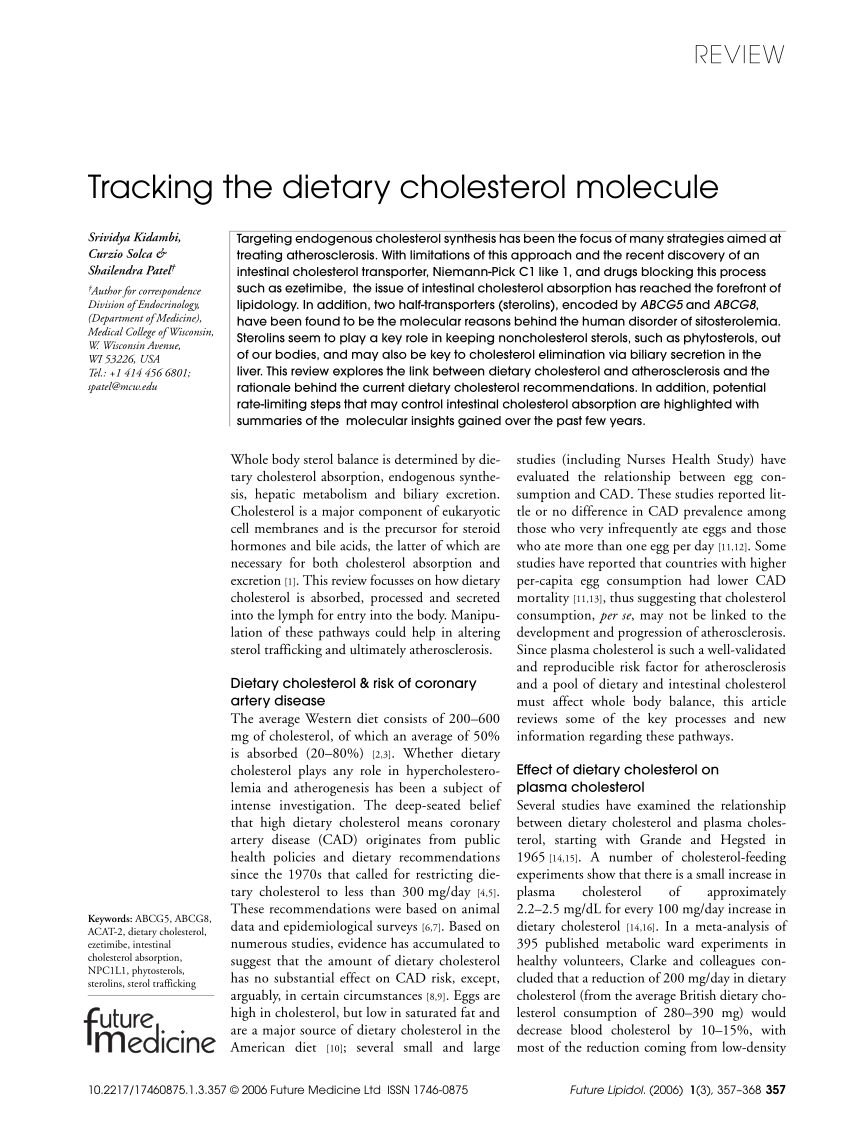 Pdf Tracking The Dietary Cholesterol Molecule