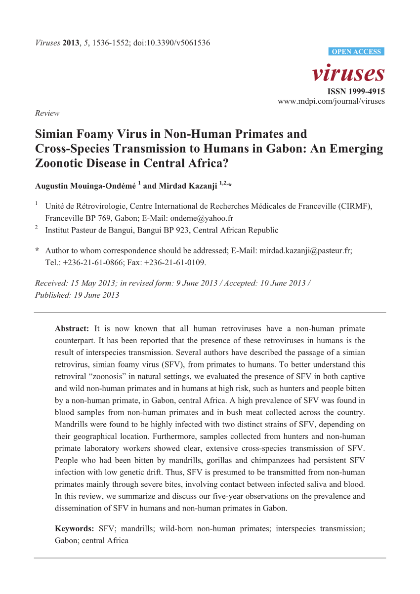 (PDF) Simian Foamy Virus in Non-Human Primates and Cross-Species