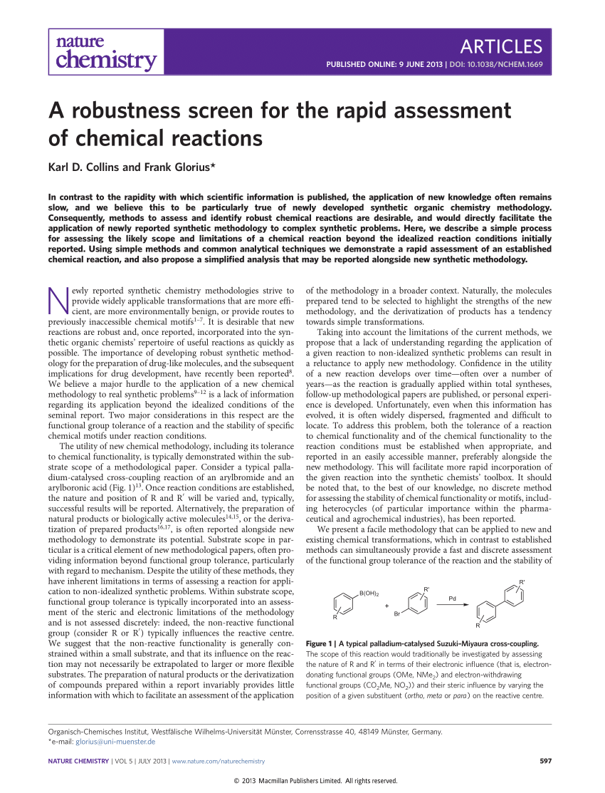 Pdf A Robustness Screen For The Rapid Assessment Of Chemical