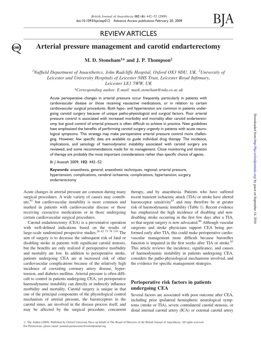 Pdf Arterial Pressure Management And Carotid Endarterectomy - 