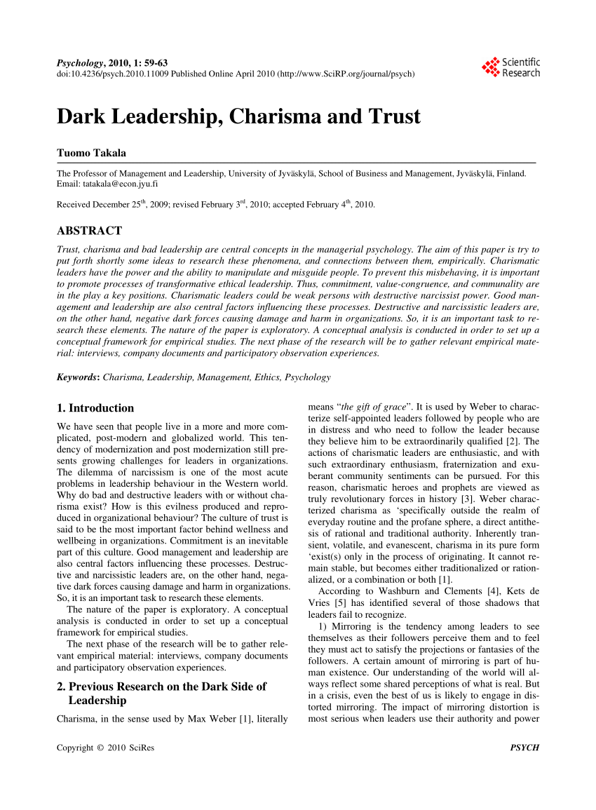 research paper on charismatic leadership
