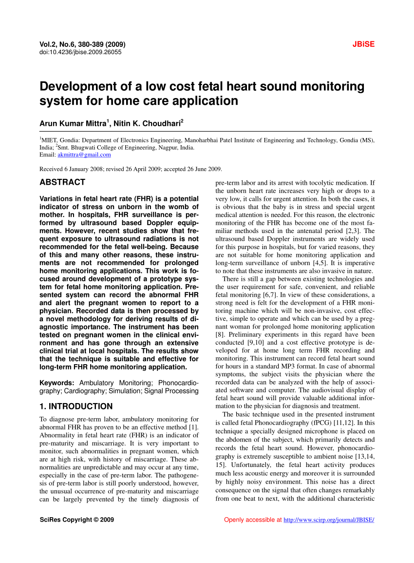 Pdf Development Of A Low Cost Fetal Heart Sound Monitoring System For Home Care Application