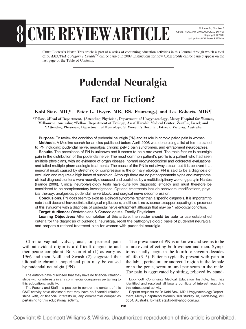 PDF) Pudendal Neuralgia Fact or Fiction?